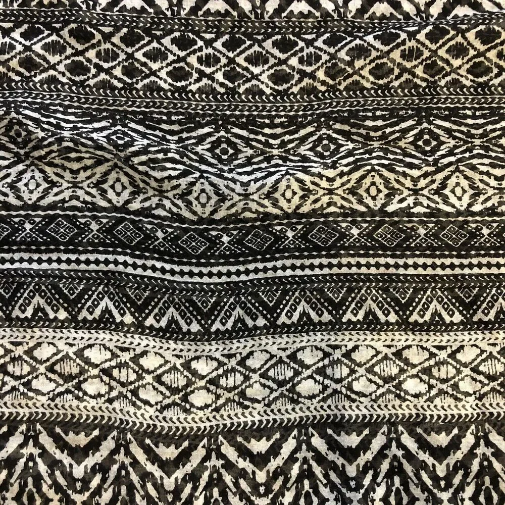 American Eagle Infinity Scarf B/W Sheer Blue Crochet Trim Boho Aztec 100% Cotton